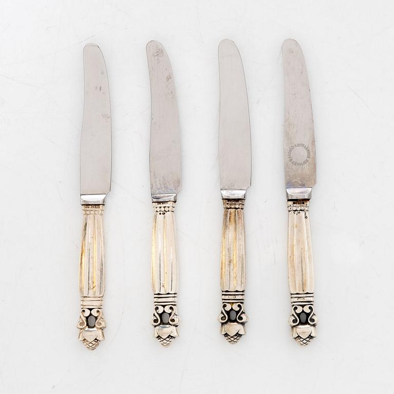 Georg Jensen, reseknivar, 4 st, silver, modell Konge/Acorn, Georg Jensen, Danmark.