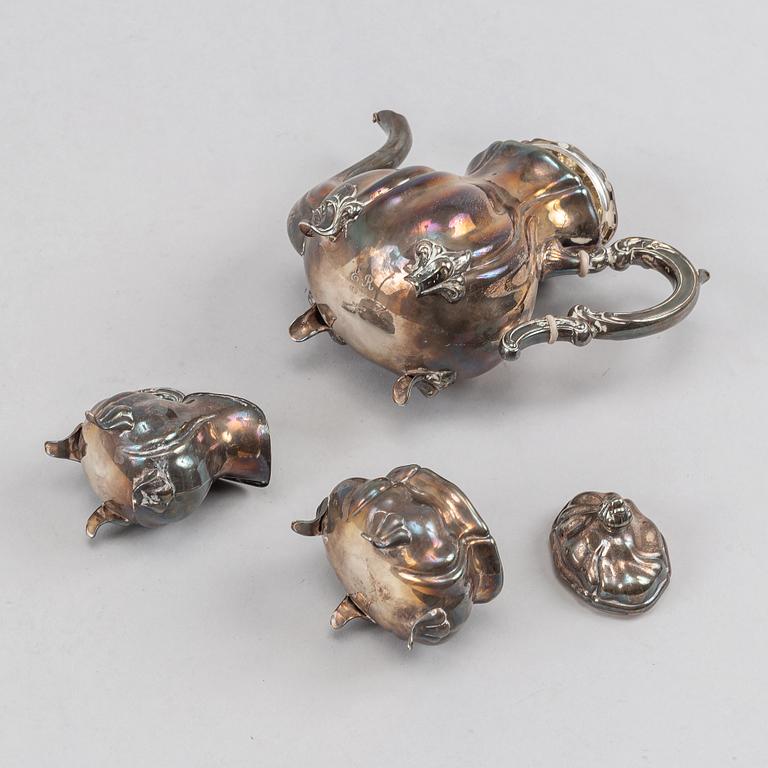 Kaffeservis, 3 delar, silver, rokokostil, Tyskland, 1900-tal.