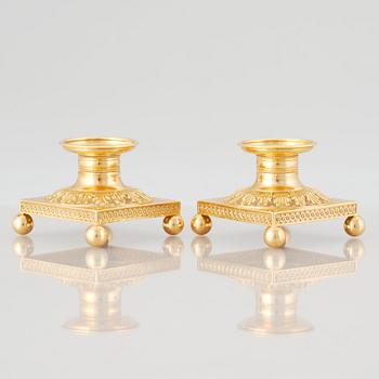 A pair of gold candlesticks, Sheffield 1861.