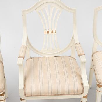 A pair of Gustavian chair and an armchair, Sweden, 19th century.