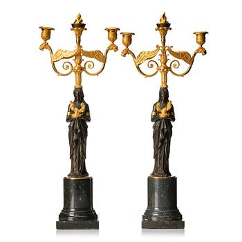 114. A pair of two light empire candelabra.