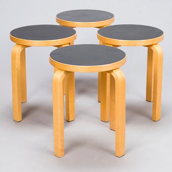 ALVAR AALTO, Set of Four 1990s E60 Stools by Artek.