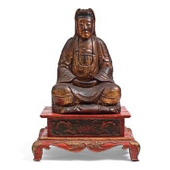 A large wooden gilt lacquer figure of Guanyin, Vietnamese/Southern China, about 1800 or later.