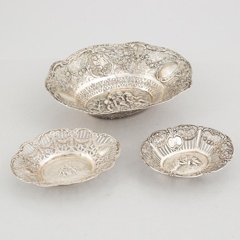 Three silver baskets, including J.L.Hultman, Stockholm, Sweden, 1952.