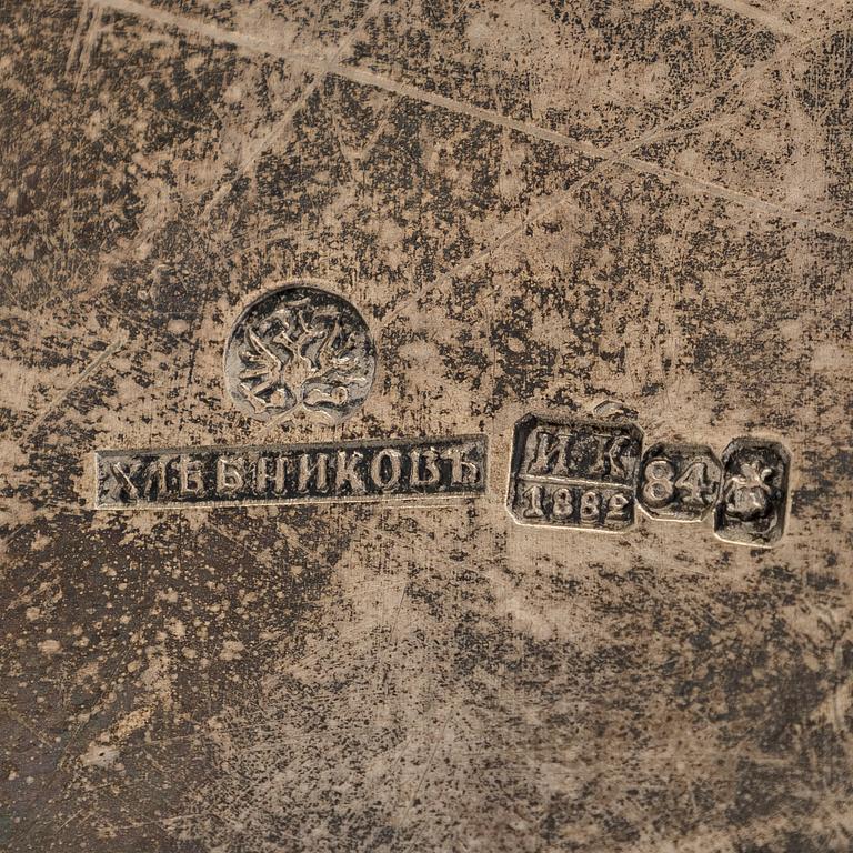 A Khlebnikov silver tray, with the Imperial court supplier's mark, Moscow 1888.