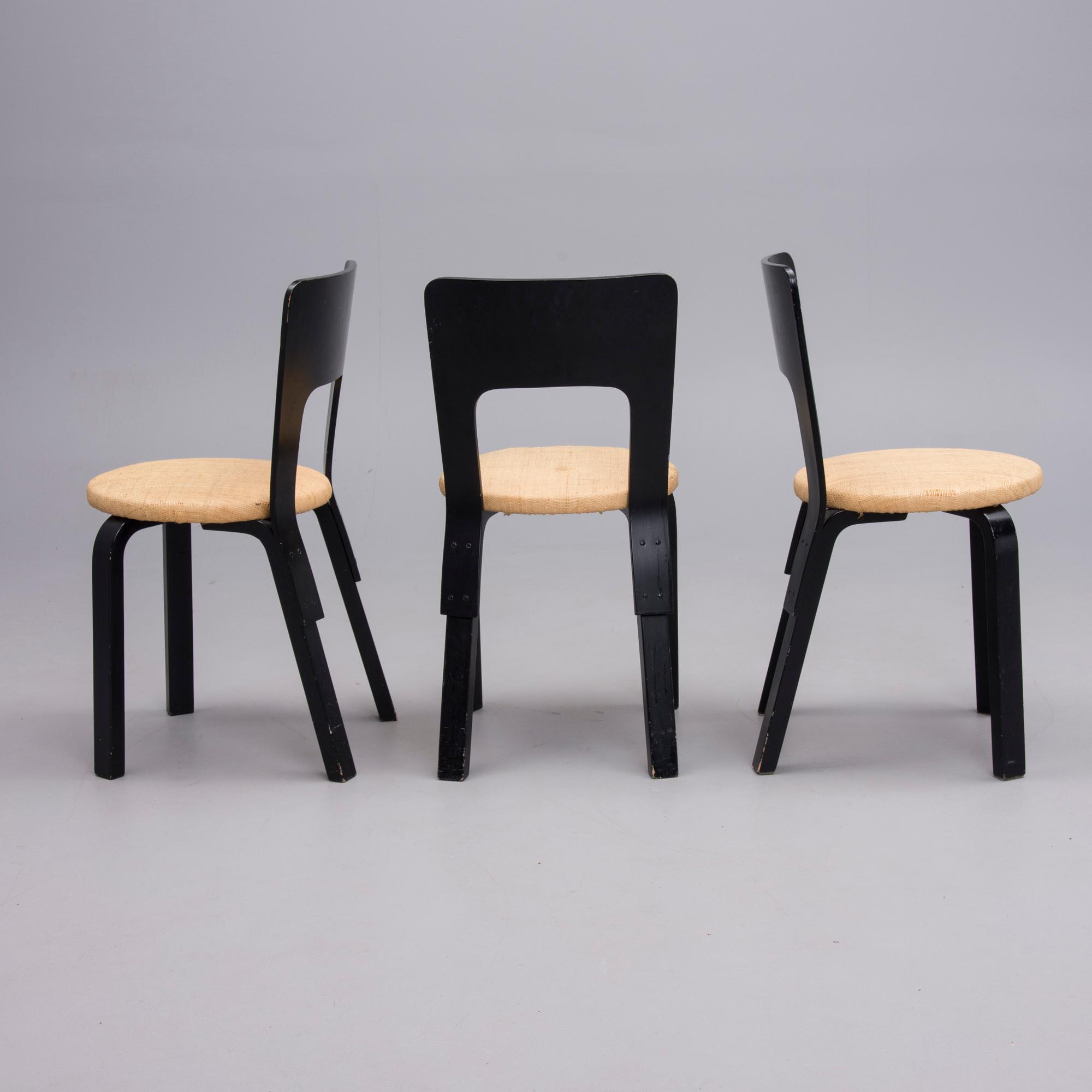 STOLAR, 5 st, modell 66, Alvar Aalto, Artek, 1900-talets mitt.