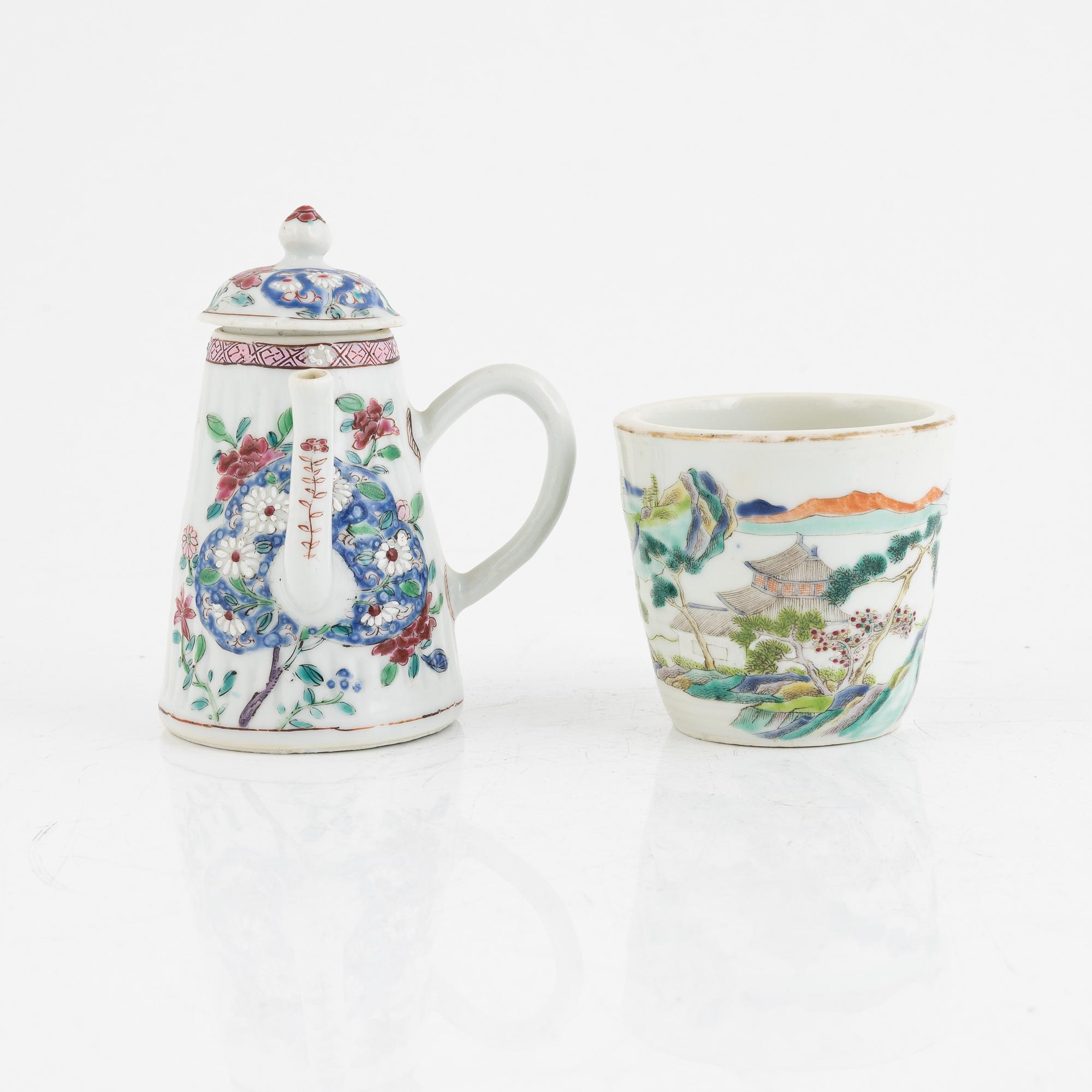 A porcelain tea pot and cup, china, 18th-19th century.
