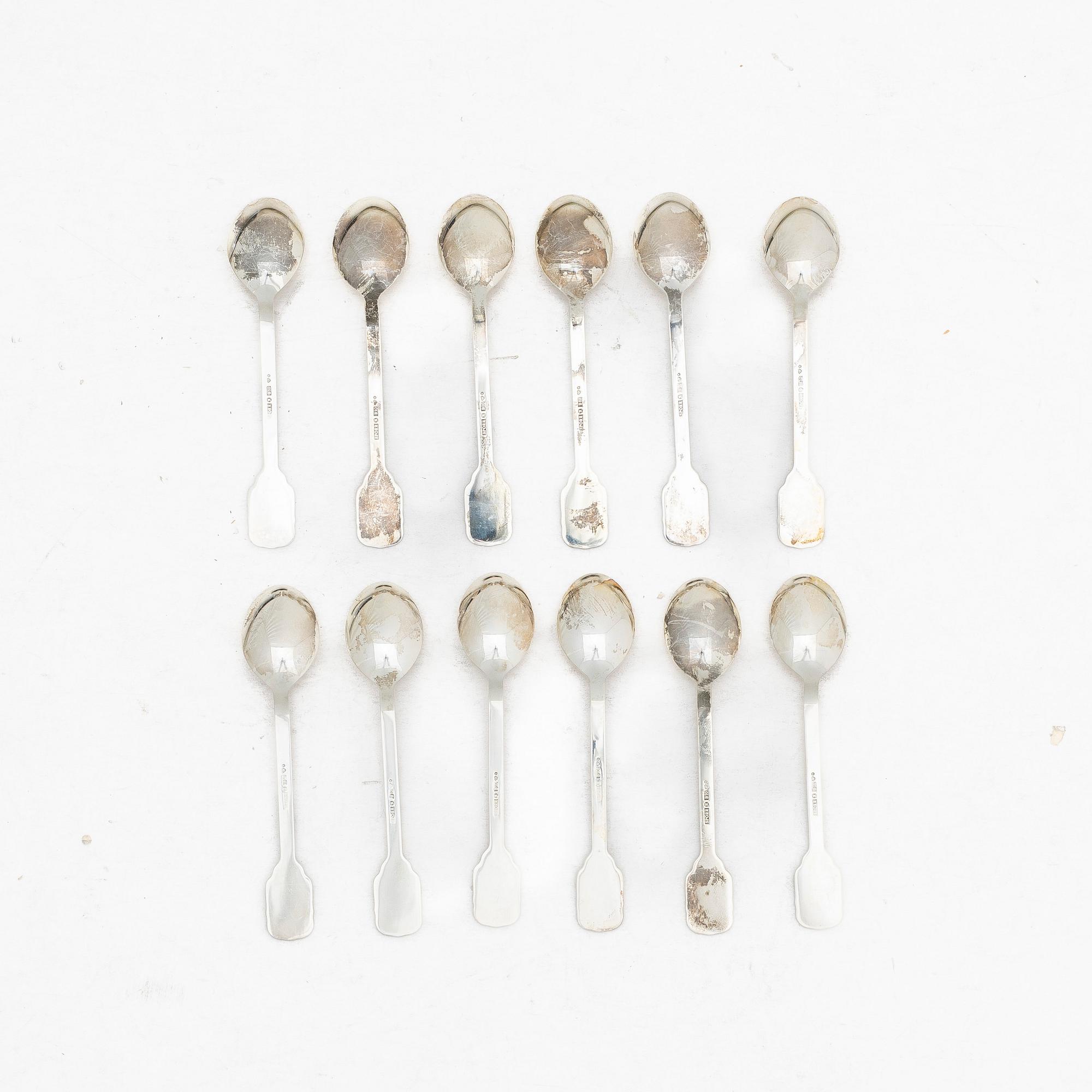 Twelve silver coffee spoons, Sporrong AB, 1976.