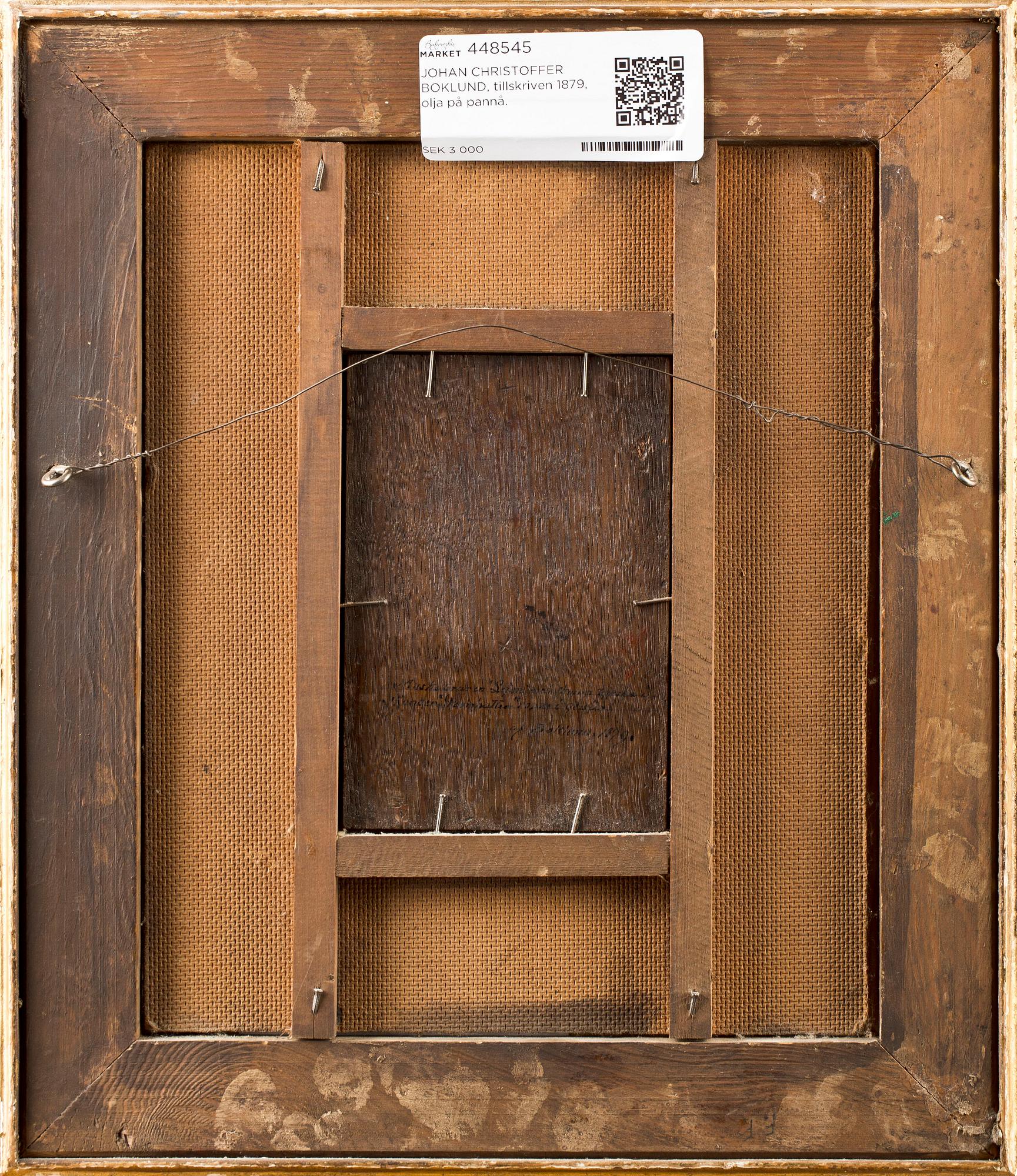 JOHAN CHRISTOFFER BOKLUND, tillskriven 1879, olja på pannå.