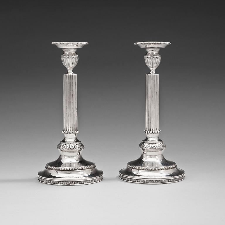 A pair of Swedish 18th century silver candlesticks, marks of Simson Ryberg, Stockholm 1789.
