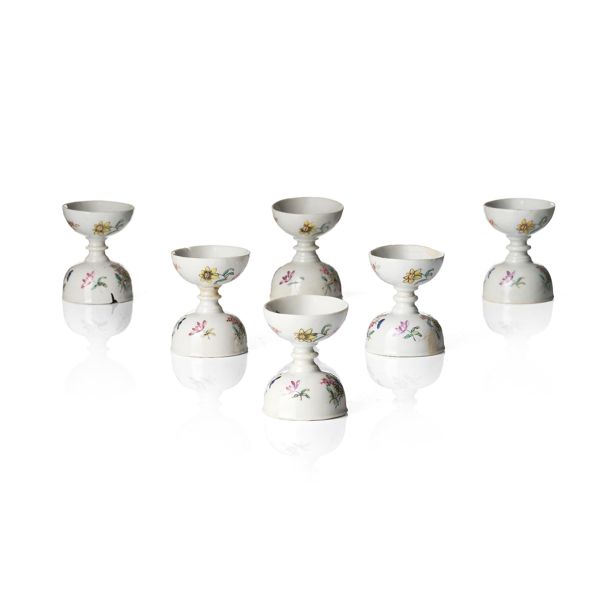 A set of six famille rose egg cups, Qing dynasty, 18th century.