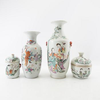 Vases, 2 pcs, and a box with a lid, 2 pcs, China, 20th century.