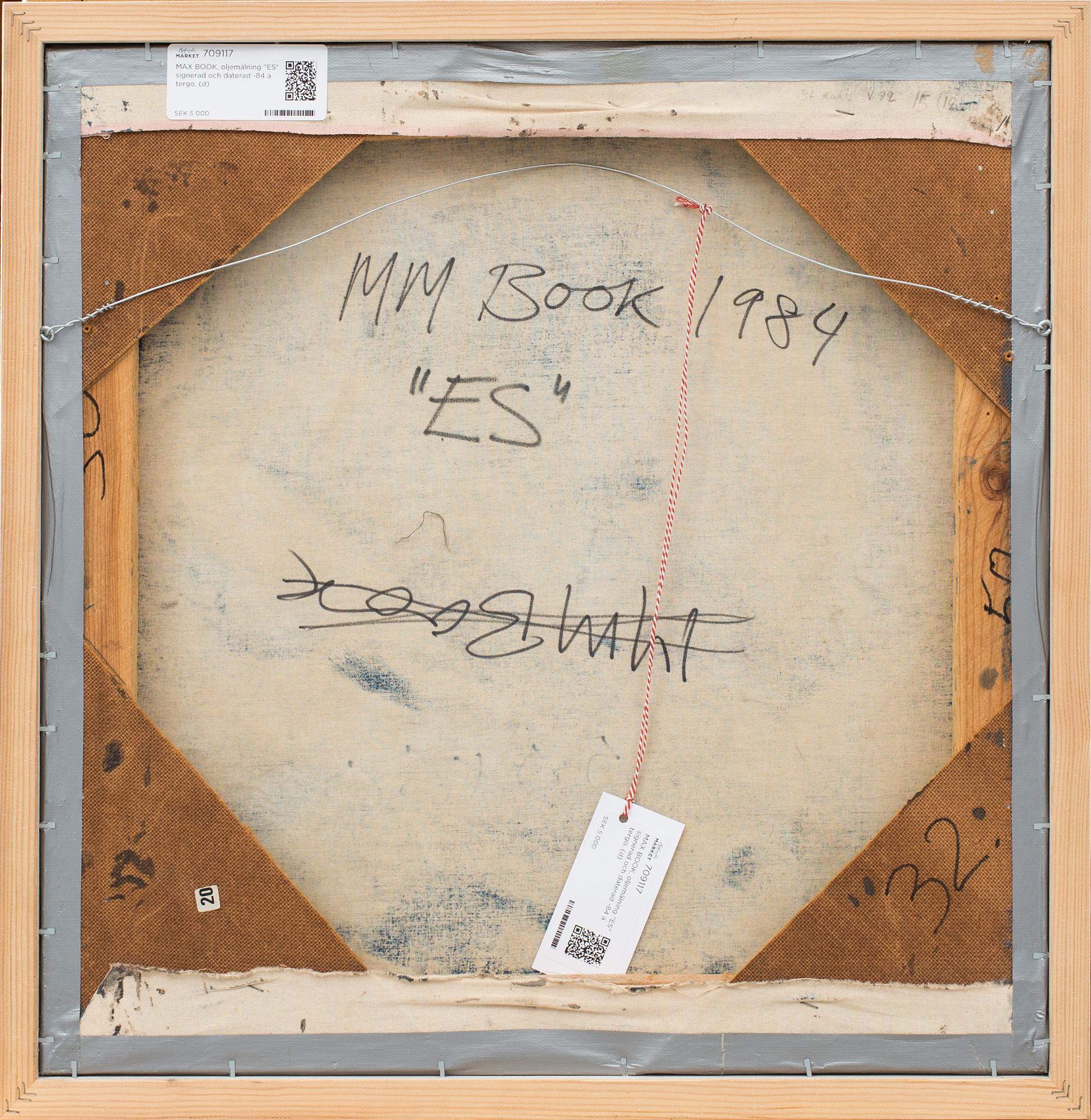 MAX BOOK, oljemålning "ES" signerad och daterad -84 a tergo.