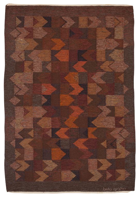 RUG. Flat weave. 205 x 141,5 cm. Signed Brita Grahn.