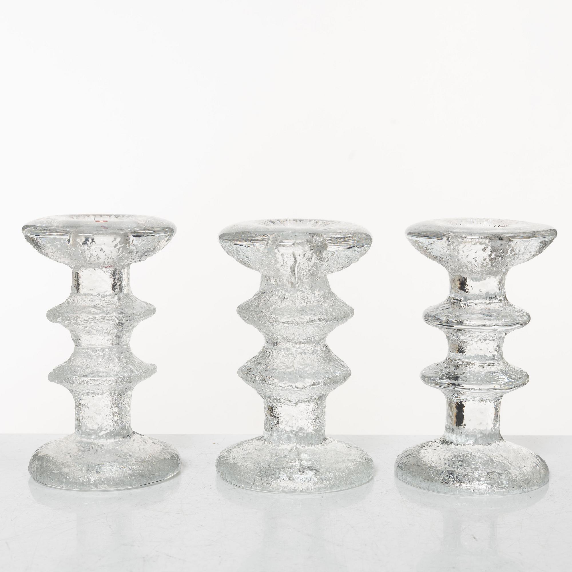 Timo Sarpaneva, a set of ten 'Festivo' glass candlesticks, Iittala, Finland.