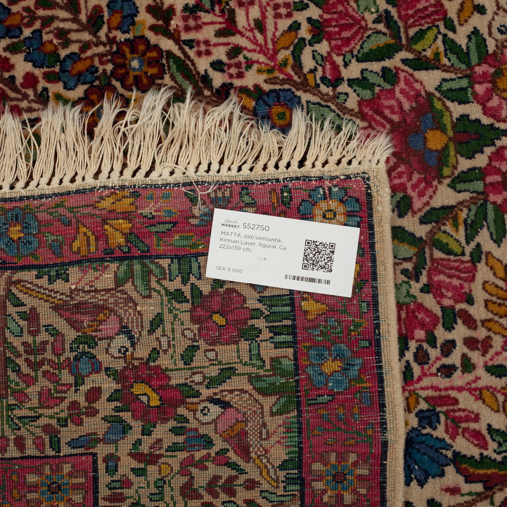 MATTA, old/semiantik, Kirman Laver, figural. Ca 222 x 139 cm.
