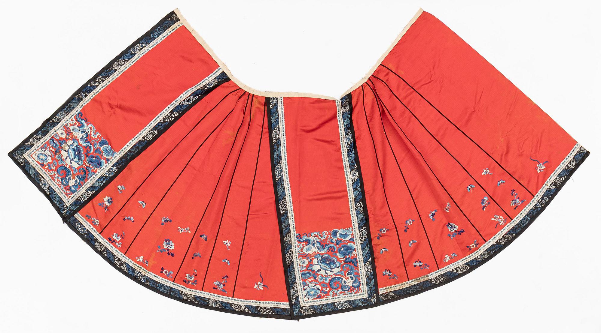 Two embroidered silk skirts, late Qing dynasty.