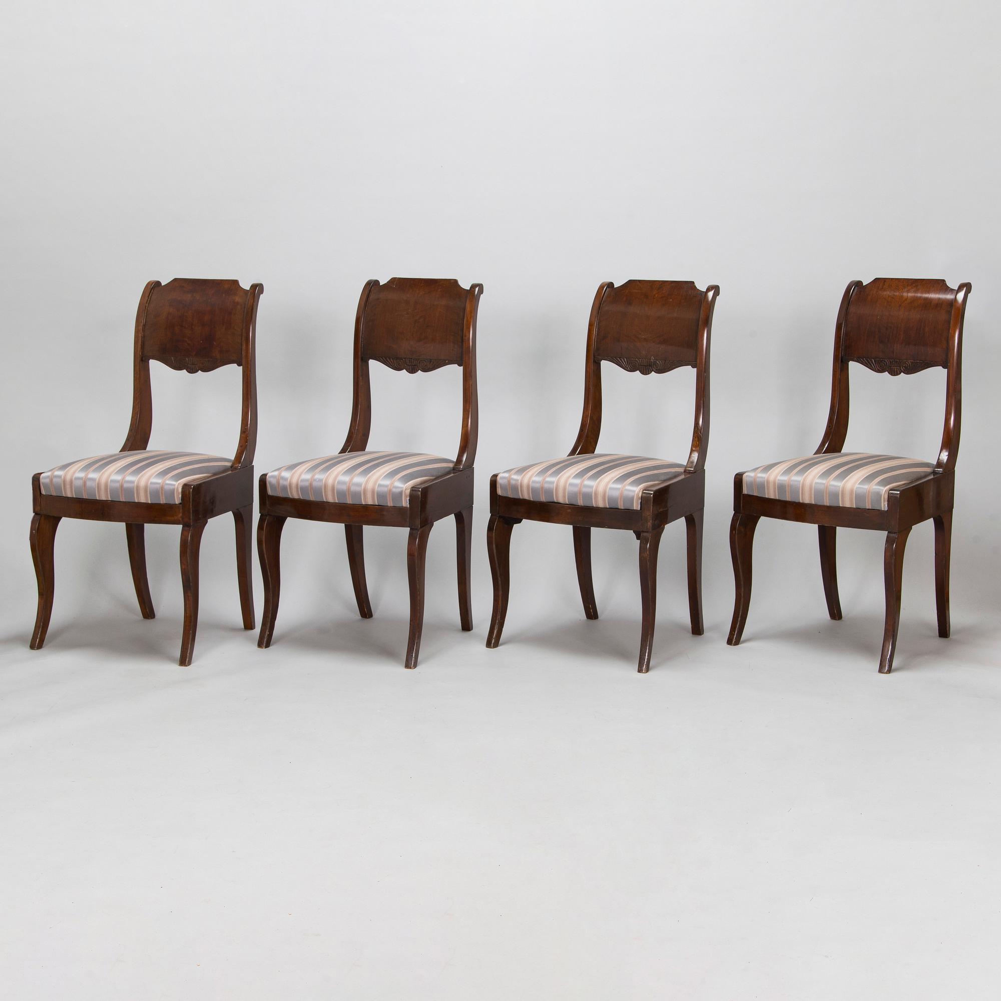 Stolar, 4 st, biedermeier, sannolikt Finland 1830-50-tal.