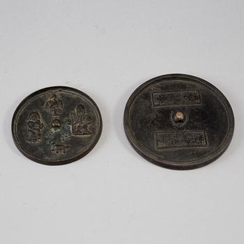 Two bronze mirrors, Ming dynasty or older.