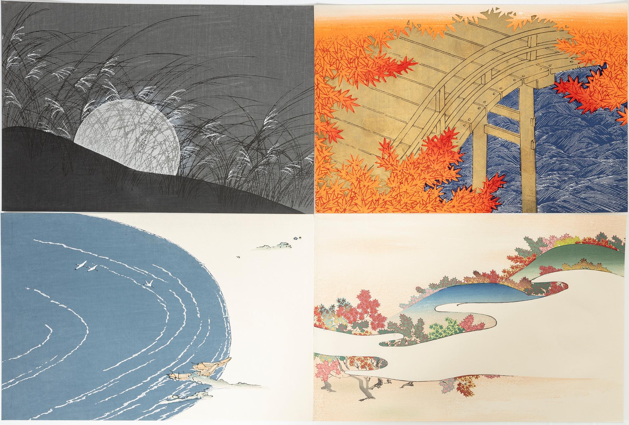 Kamisaka Sekka, after, Four woodblock prints, 20th century.