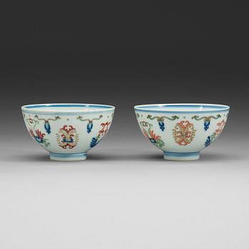 15. Two doucai bowls, Qing dynasty (1644-1912) with Yongzhengs six character mark and Daoguangs sealmark.