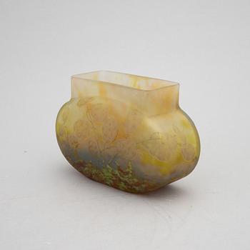 Daum, an etched and enamel painted Art Nouveau glass vase, Nancy, France, early 1900's.