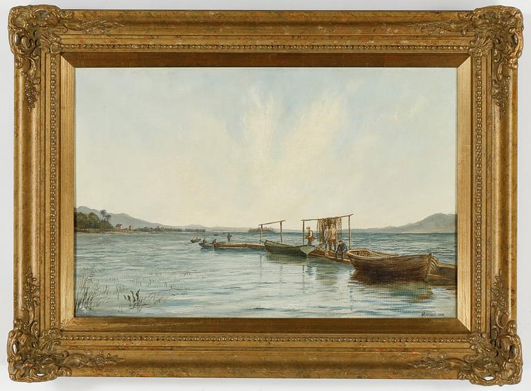 OKÄND KONSTNÄR, olja på duk, signerad J Morison, daterad 1888.