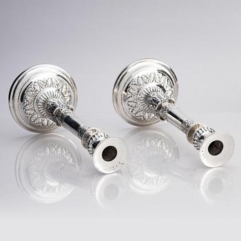 A pair of Danish 19th century silver candelabras, marks of Caspar Julius Wrom, Copenhagen 1834.