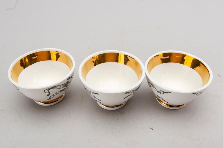 PIERO FORNASETTI, 6 porcelain bowls, Milan, Italy.