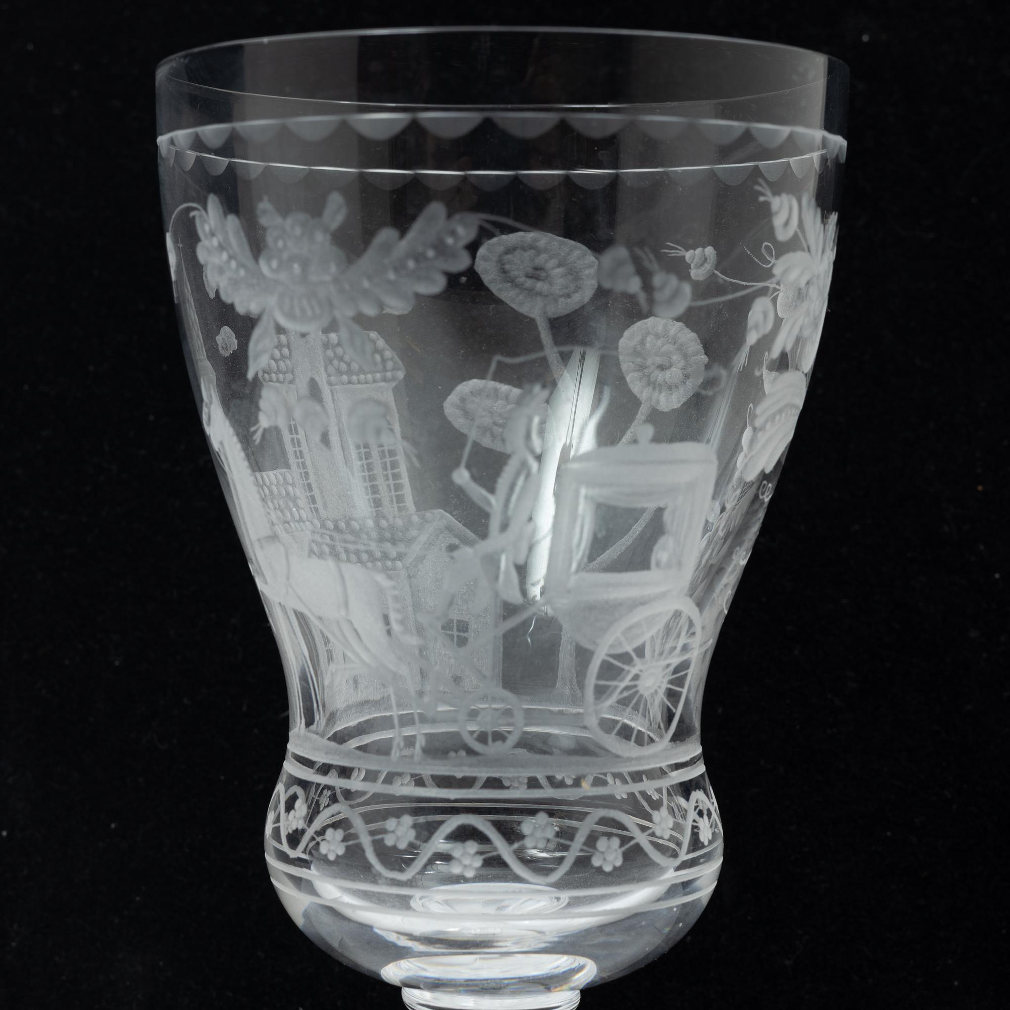 Vicke Lindstrand, rödvinsglas, 5 st, "Dalecarlia", Kosta Boda.