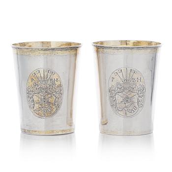 143. A pair of Polish Baroque parcel-gilt beakers, mark of Nathanael Schlaubitz, Danzig (Gedansk 1690-1726).