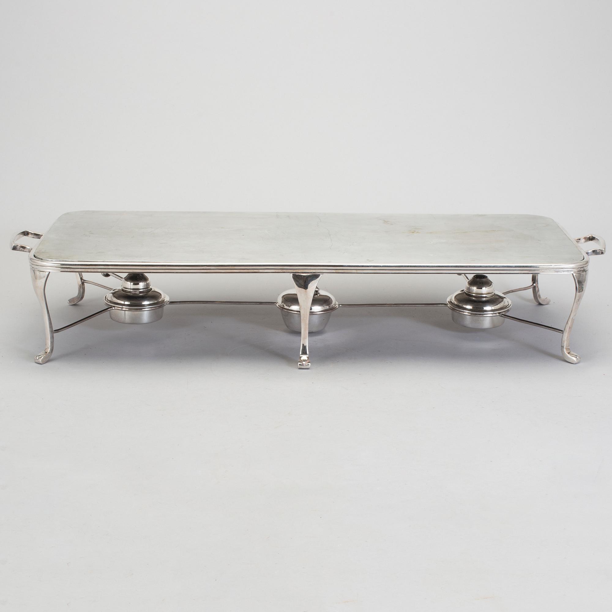 RECHAUD/MATVÄRMARE, nysilver, 1900-talets första hälft.