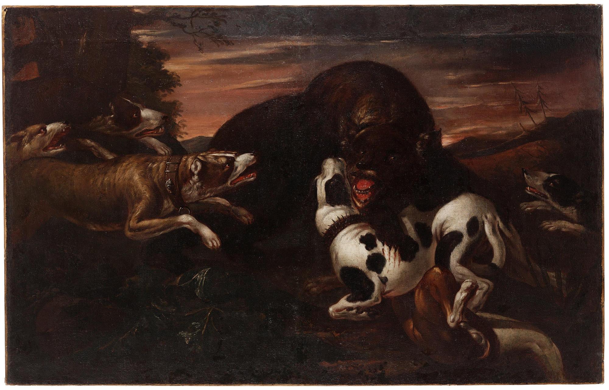 Frans Snyders, follower of, Bear hunting with dogs.