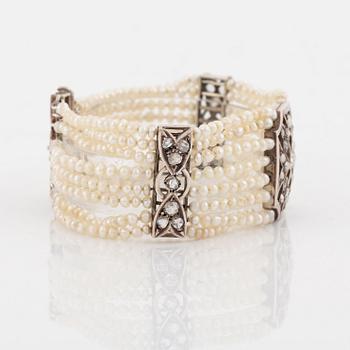 Seed pearl and rose cut diamond bracelet.