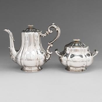 A Russian silver coffee pot and sugar bowl, maker's mark Alexander Kordes, Saint Petersburg, 1858.