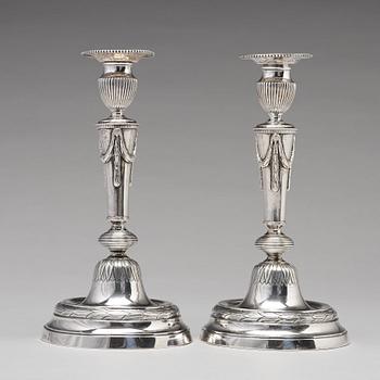 A pair of Swedish 18th century silver candlesticks, mark of Olof Yttraeus, Uppsala 1785.