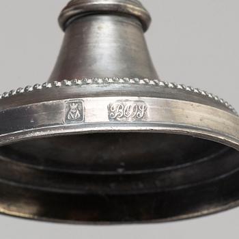 Two pair of Swedish pewter candlesticks, early 19th century and ca 1900.