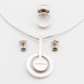 Collier with pendant, earrings and ring, "Fossil", silver with fossil. Ibe Dahlquist.