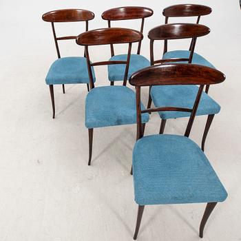 A set of six Italian Mid 1900s walnut chairs.
