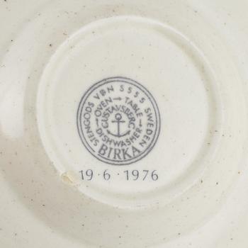 Stig Lindberg, a' Birka' cup with saucer, with royal monogram under crown, Gustavsberg, 1976.
