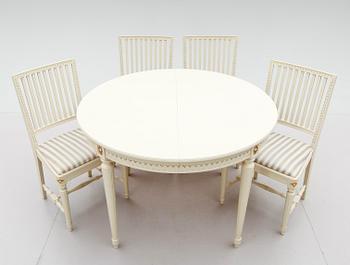 MATSALSMÖBEL, 5 delar, gustaviansk stil, 1900-talets mitt.