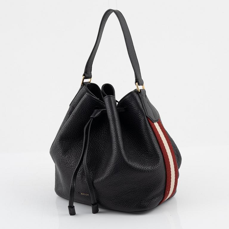 Bally, a black leather bucket bag.