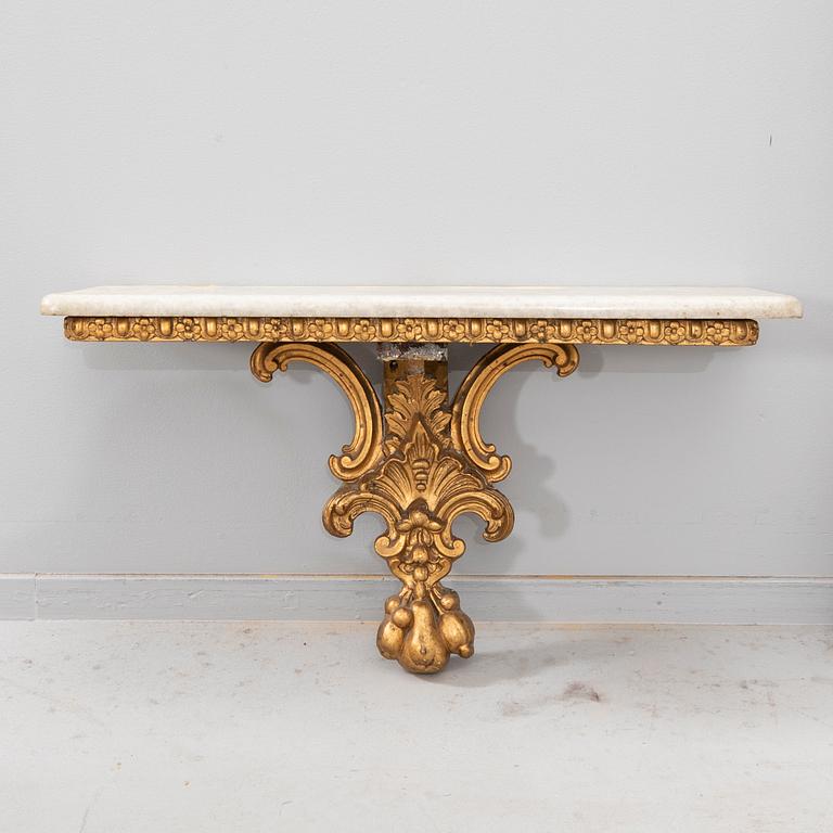 A gilded Neo Rococo mirror with console later part of the 20th century.