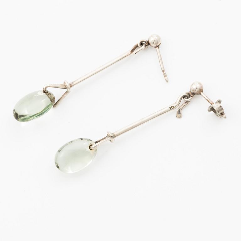 Vivianna Torun Bülow-Hübe, a pair of earrings, silver with green quartz, by Georg Jensen, Denmark.