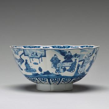 A blue and white bowl with immortals, Qing dynasty, Kangxi (1662-1722).