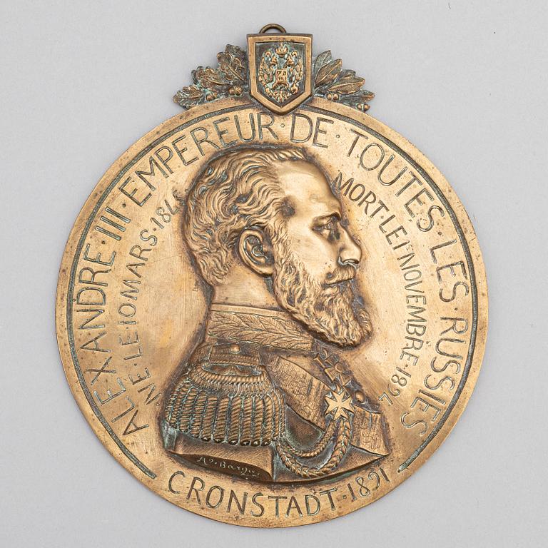 Medaljong, brons, A. Bargas, Alexandre III Empereur de toutes les Russies, Cronstadt 1891.