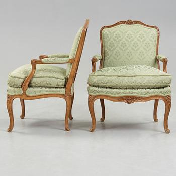 KARMSTOLAR, ett par, Frankrike, 1700-talets mitt, Louis XV.