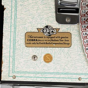 Jukebox, Wurlitzer modell 2100,  Rudolph Wurlitzer Company, North Tonawanda, New York, USA, 1957.