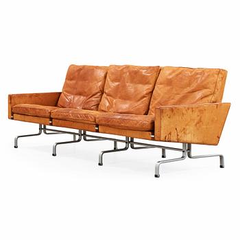 Poul Kjaerholm, A Poul Kjaerholm three seated 'PK-31-3' brown leather sofa by E Kold Christensen, Denmark 1960's.