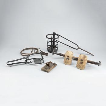PARTI ALLMOGEFÖREMÅL, 6 delar, bla smidesjärn, 18/1900-tal.